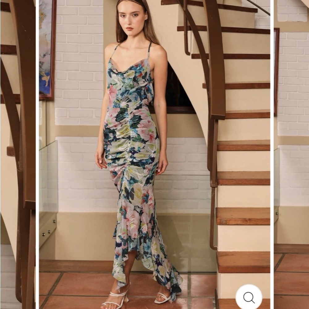 Sau Lee Floral Maxi Dress with Side Cinch